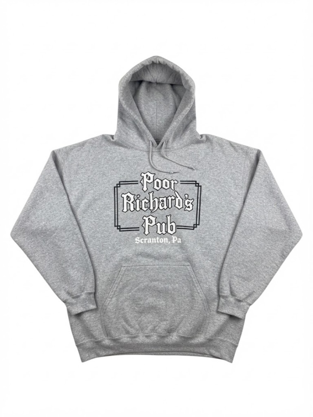 Heather grey hoodie vintage-style Poor Richard's Pub graphic The Office L
